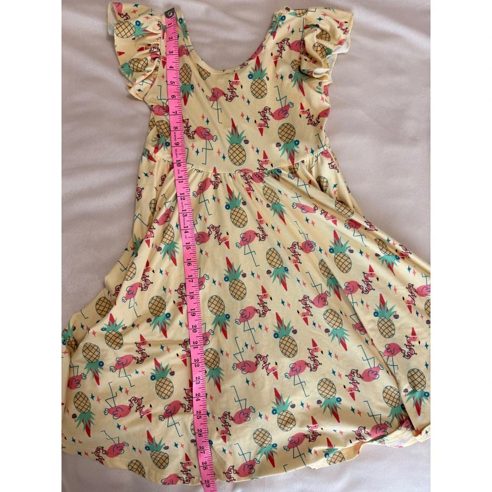 Dot Dot Smile Girls Yellow Flamingo Pineapple Flutter Sleeve Dress Size 7